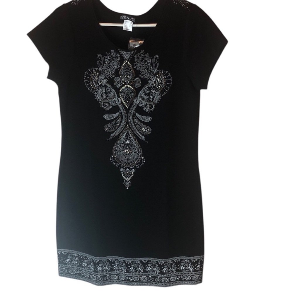 VENUS Black Shift Dress Embellished Beaded Black White Women’s XS NEW NWT